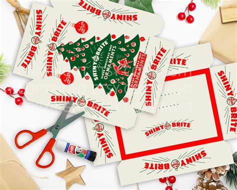 Vintage Digital Gift Box Shiny Brite Printable 5x7x1.25 Crafts, Retro Christmas Collage Sheet ...