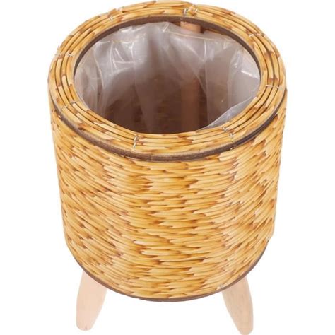 Pot De Plante Tissé Panier En Rotin Rustique Sur Pieds En Bois Tissage