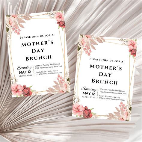 Mothers Day Brunch Invitation Template Pink Floral Mothers Day