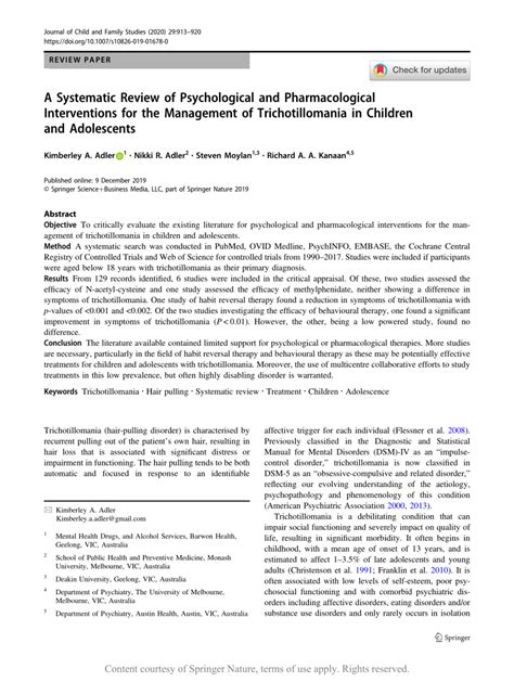 A Systematic Review Of Psychological And Pharmacological Interventions For The Management Of