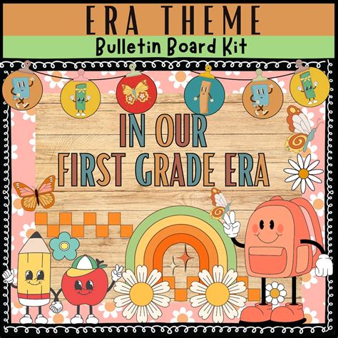 First Grade Bulletin Board Kit Retro Groovy Classroom Decor Printable ...