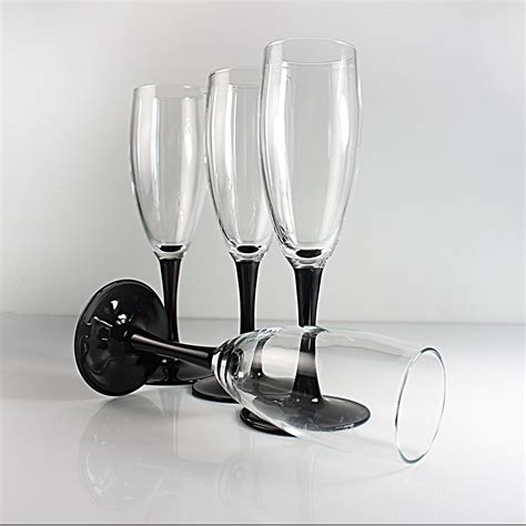 Champagne Flutes Cristal Darques Durand Domino Signature Black Toasting Glasses Barware