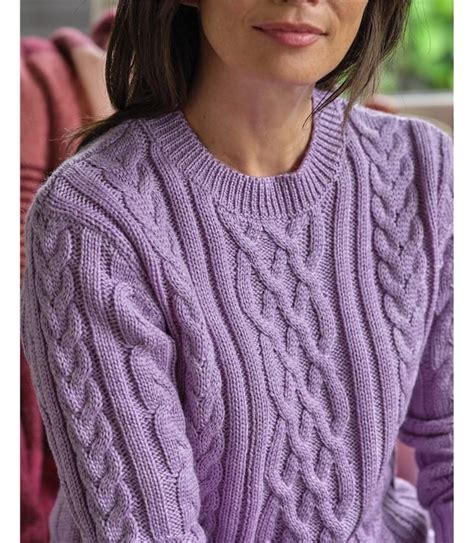 Lilac Marl 100 Pure Wool Aran Crew Neck Jumper Woolovers Uk