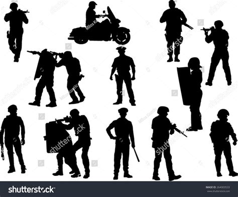 The Set Of Policeman Silhouette Stock Vector Illustration 264003533