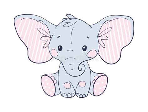 Cute Sitting Toddler Elephant with Big Ears and Trunk. Cartoon Flat ...