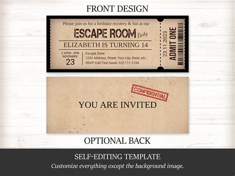 Escape Room Birthday Invitation Ticket Editable Escape Room Invitation Escape Room Party For