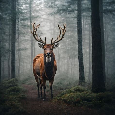 Premium Photo Majestic Deer In Misty Forest