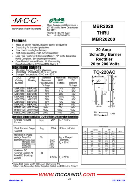 MBR2020 DataSheet Micro Commercial Components