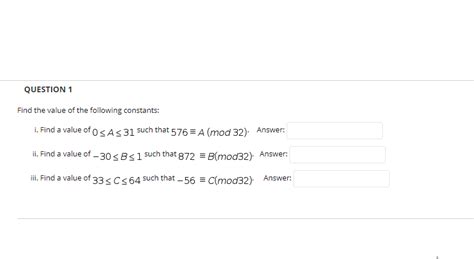 Solved Question 1 Find The Value Of The Following Constants