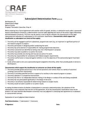 Fillable Online Northeastern Subrecipient Determination Form