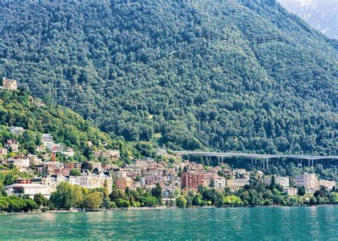 Montreux Town Cityscape on Geneva Lake Swiss Stock Photo - Image of ...