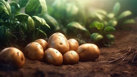 Potatoes On The Soil Organic Farming Vegetable Garden Growing Potato