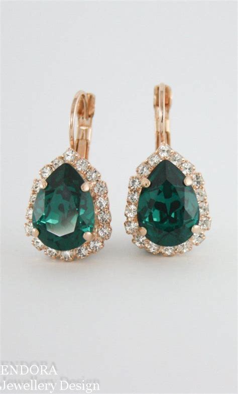 Emerald Green Earringsswarovski Emerald Earringsgreen Crystal Earringscrystal Earrings