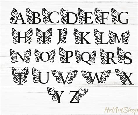 Butterfly Alphabet Svg Alphabet Bundle Svg Monogram Svg Etsy