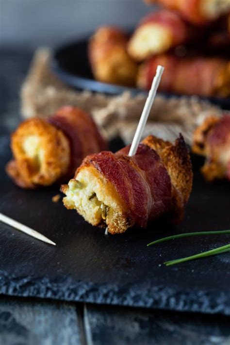 Easy Bacon Bites With Cream Cheese And Chives Garnish With Lemon