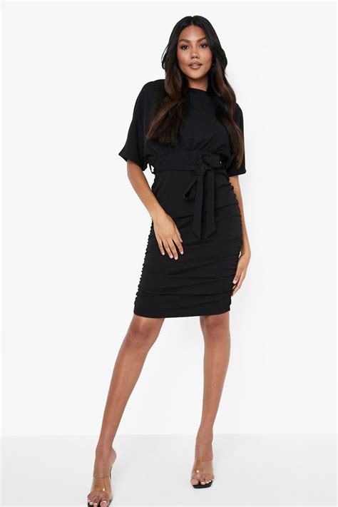 Batwing Ruched Side Midi Dress Boohoo