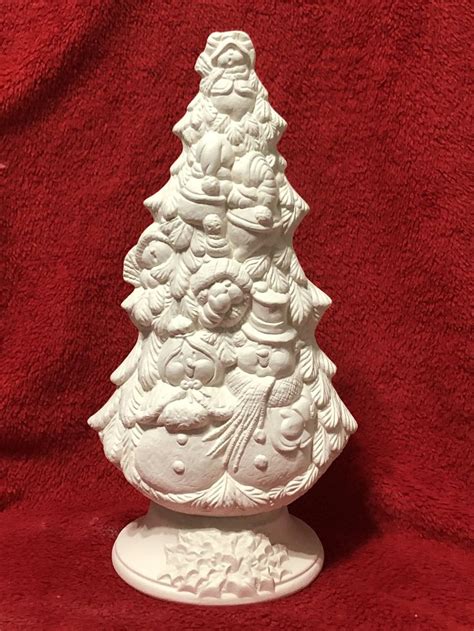 Snowman Christmas Tree With Base In Ceramic Bisque Ready To Paint By