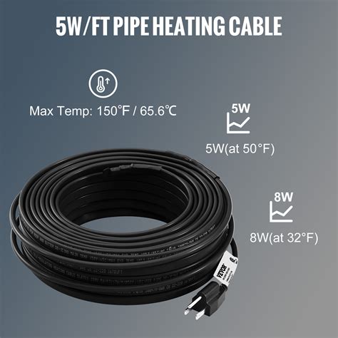 VEVOR Self-Regulating Pipe Heating Cable, 80-feet 5W/ft Heat Tape for Pipes, Roof Snow Melting ...