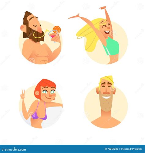 Funny Summer Characters In Cartoon Style Stock Vector Illustration Of