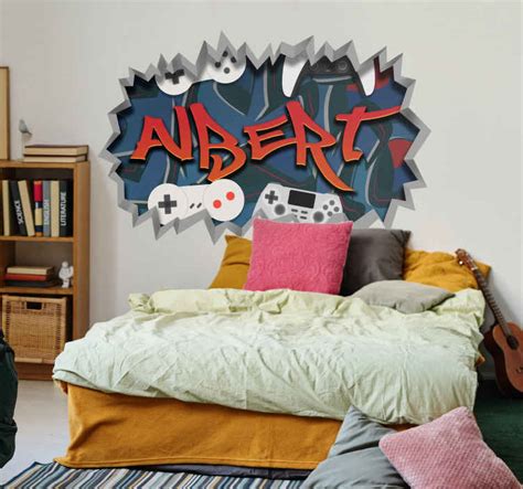 Sticker chambre ado prénom graffiti gamer TenStickers