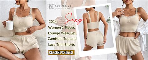 Avidlove Cami Pajamas Sets For Women Lace Trim Lingerie Sleepwear Set Ribbed Cami Shorts Pjs