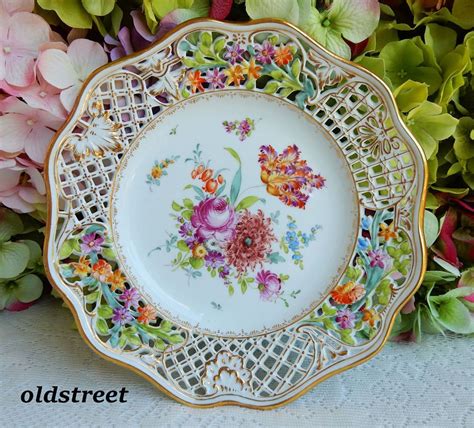 Antique Dresden Meissen Lamm Porcelain Reticulated Plate Hand Painted