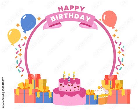 Happy Birthday Frame Design With Birthday Cake Balloons Ts And