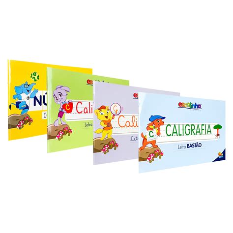 Kit 4 Livros Escolinha Sistema de Caligrafia Números Letra de Forma