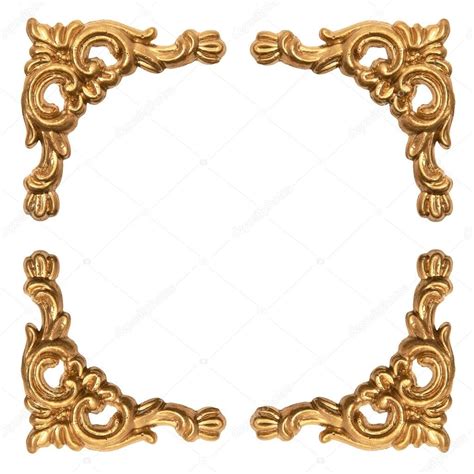 Golden Elements Of Carved Baroque Frame Isolated On White Stock Image