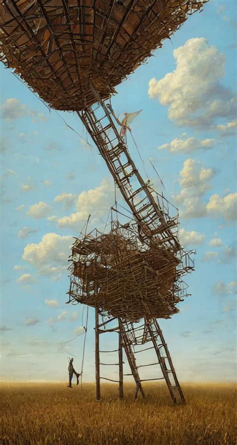 Surreal Building Construction Ladders To The Sky In Stable Diffusion