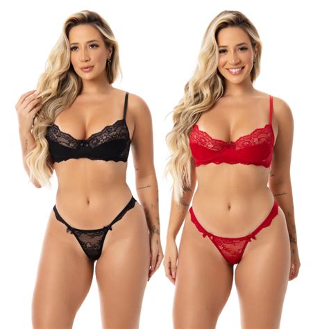 Kit Conjunto Lingerie Sensual Renda Sexy Aro Sem Bojo Shopee Brasil