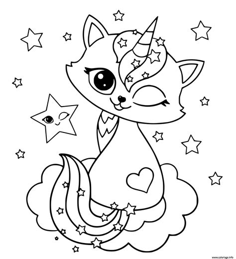 Coloriage Chat Licorne Maternelle Etoiles Dessin Chat Licorne Imprimer