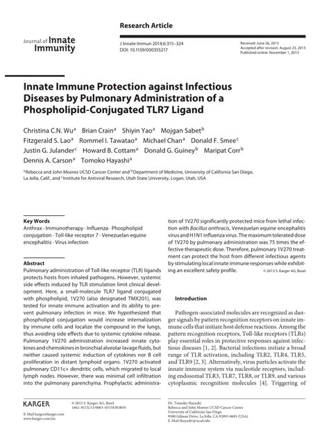 PDF Innate Immune Protection Against Infectious Diseases By Pulmonary