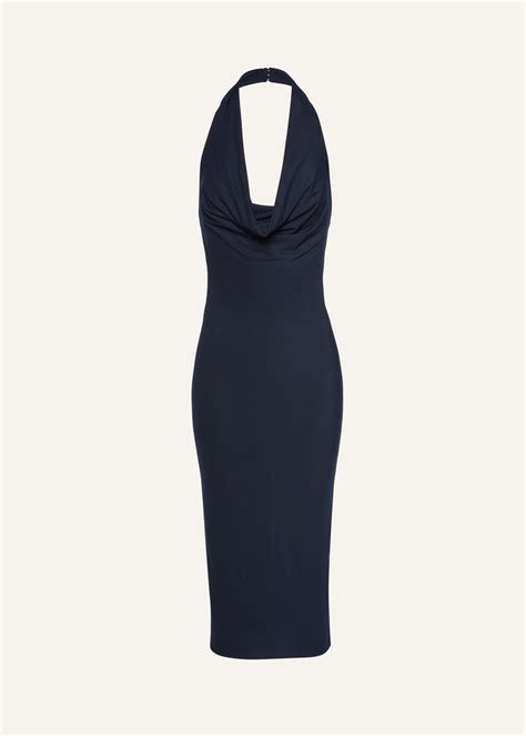 Cowl Neck Halter Midi Dress In Navy Magda Butrym