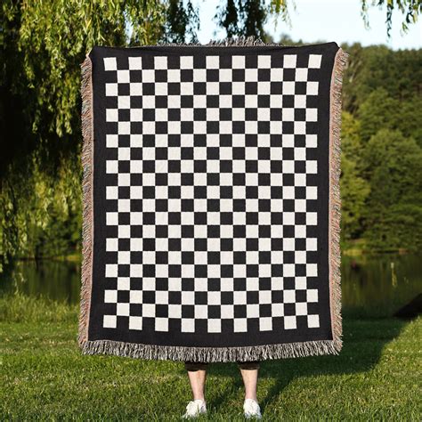 Checkered Print Cotton Woven Blanket Minimal Home Decor Etsy