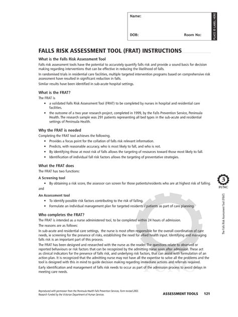 Fillable Online Falls Risk Assessment Tool Frat Instructions Fax Email Print Pdffiller