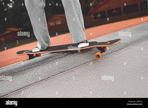 Skateboarders Feet On Skateboard On Top Of Mini Ramp Stock Photo Alamy