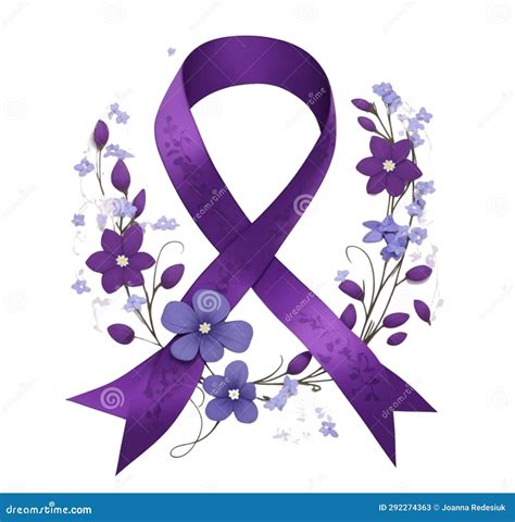 Purple Ribbon Alzheimer Symbol Graphic On White Background Stock