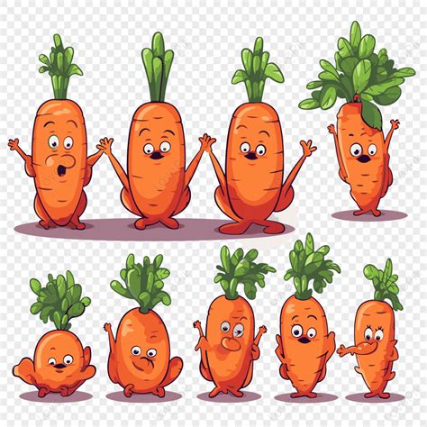 Carrots Clipart Cartoon Carrots In Different Poses Vector Gesture Green