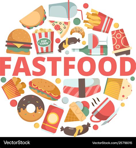 Fast Food Icons Menu Pictures In Circle Shape Vector Image