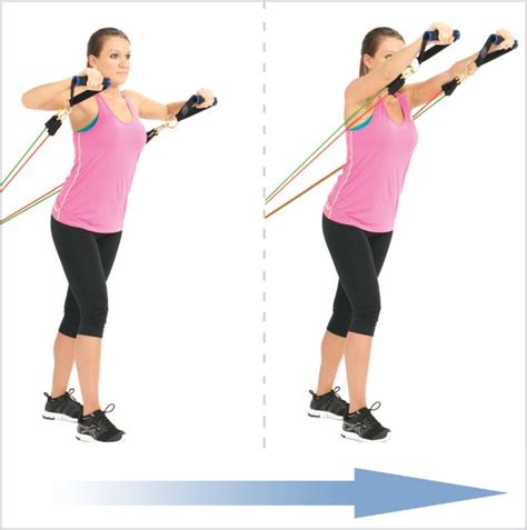 A Woman Is Doing An Exercise With Resistance Bands On Her Hands And