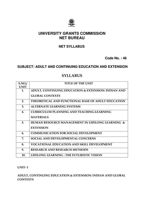 Ugc Net Syllabus For Adult Education