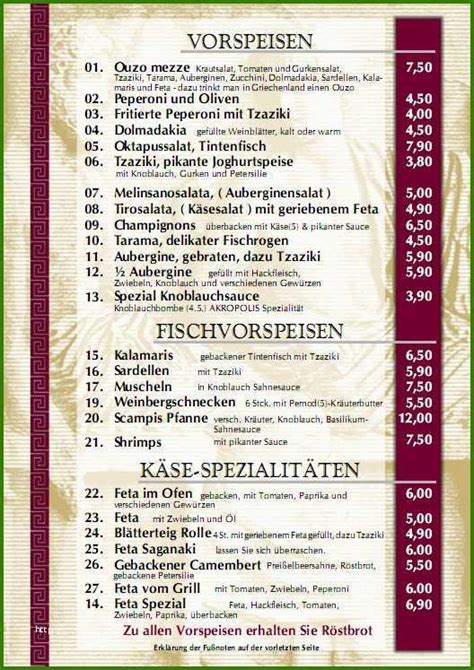 Griechische Speisekarte Vorlage Toll Restaurant Akropolis Griechische