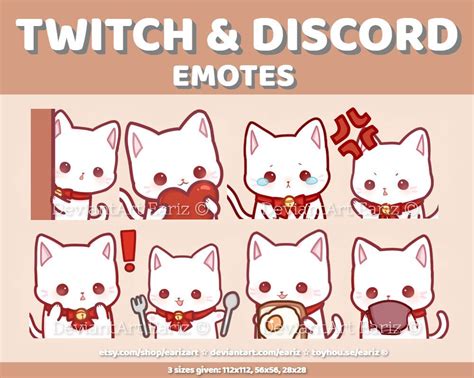 Twitch Discord Emotes Pack 8 Cute White Cat Neko Emotes Etsy