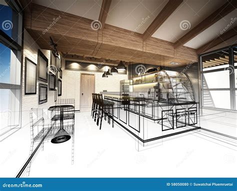 Coffee Shop Interior Drawing