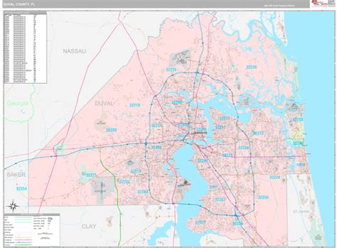 Duval County, FL Wall Map Premium Style by MarketMAPS