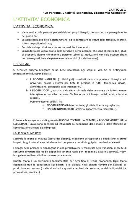 Capitolo 1 Riassunto Economia Aziendale Le Persone LAttività