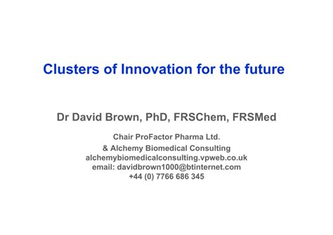 Pdf Clusters Of Innovation For The Future