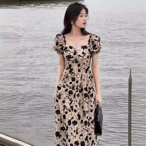 French High Waisted Floral Sex Long Dress For Women Instagram Hepburn