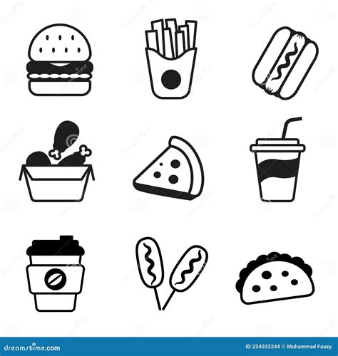 Conjunto De Iconos De Comida R Pida Con Color Negro Aislado En Fondo